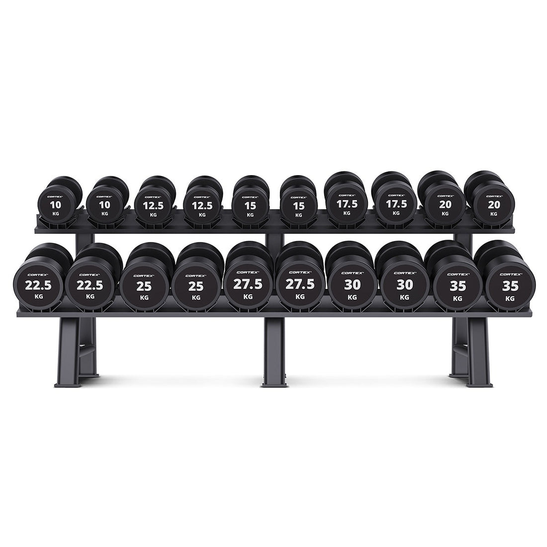 Cortex 430kg Pro Dumbbell Set with Two-Tier Rack (10-35kg, 10 Pairs)