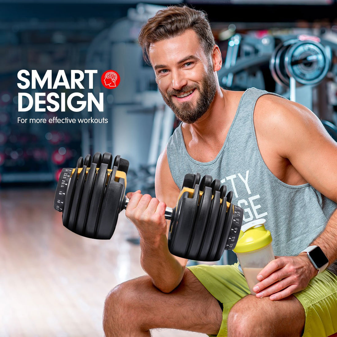 Powertrain BF1 48kg Adjustable Dumbbell Set With Stand (2 x 24kg) - Gold