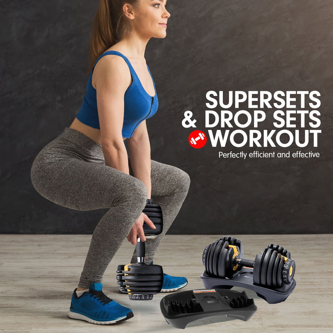 Powertrain BF1 48kg Adjustable Dumbbell Set With Stand (2 x 24kg) - Gold