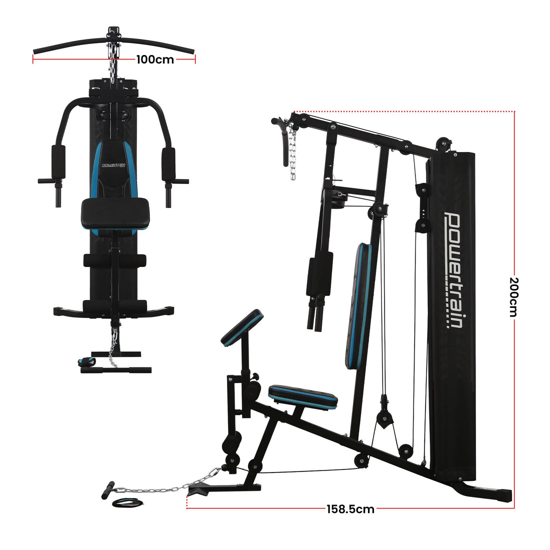 Powertrain JX-300 Multi Station Home Gym with 44kg Weight Stack, Curl Pad, Leg Extension and Pull-down Bar