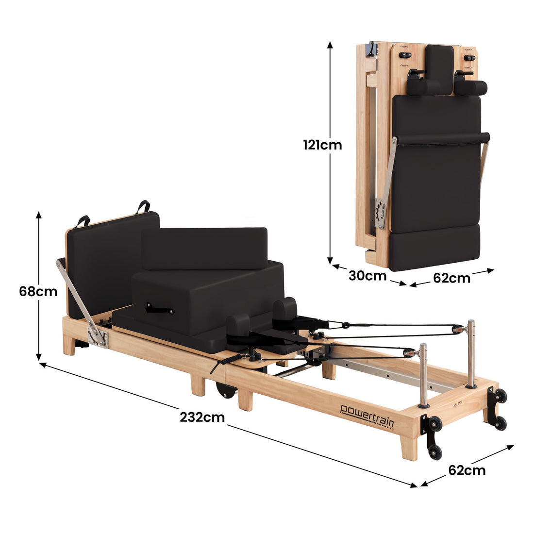 Powertrain Selina Wooden Folding Pilates Reformer (Black)