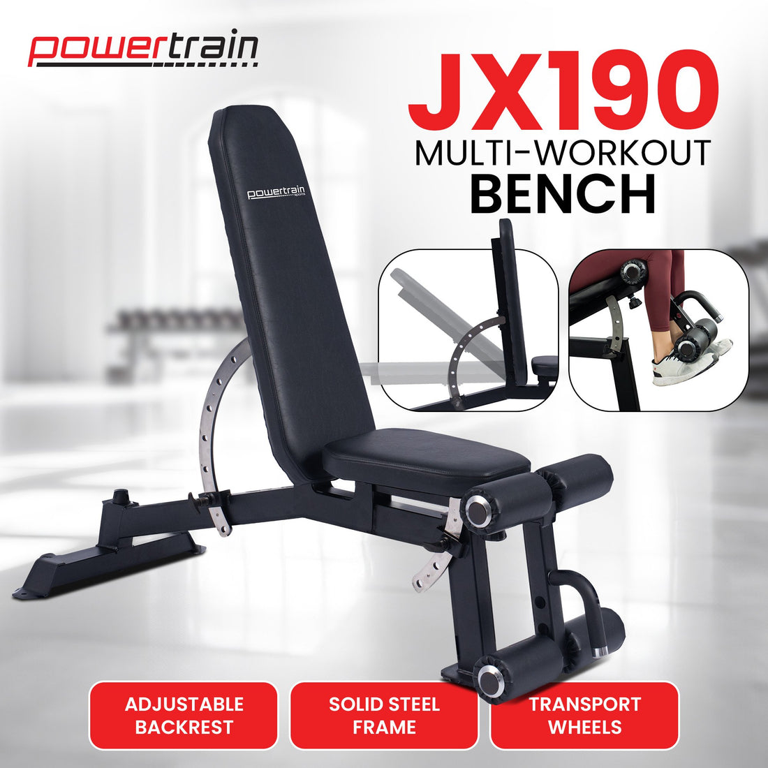 Powertrain Adjustable Workout Bench with Leg Attachment