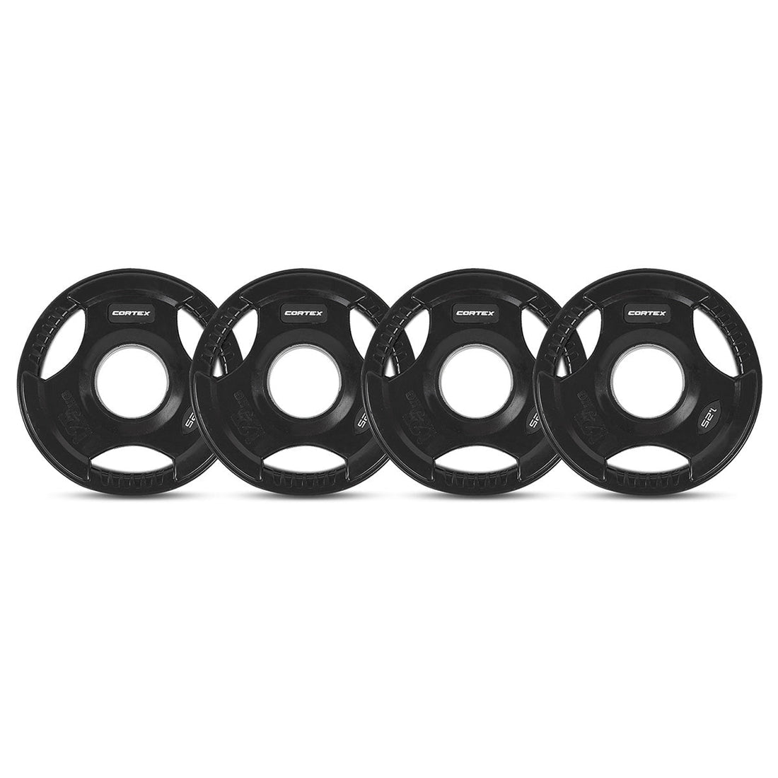Cortex 145kg Tri-Grip V2 50mm Rubber Olympic Plate Set Incl. SPARTAN100 20kg Olympic Barbell + Olympic Dumbbell Handles + Lockjaw Collars