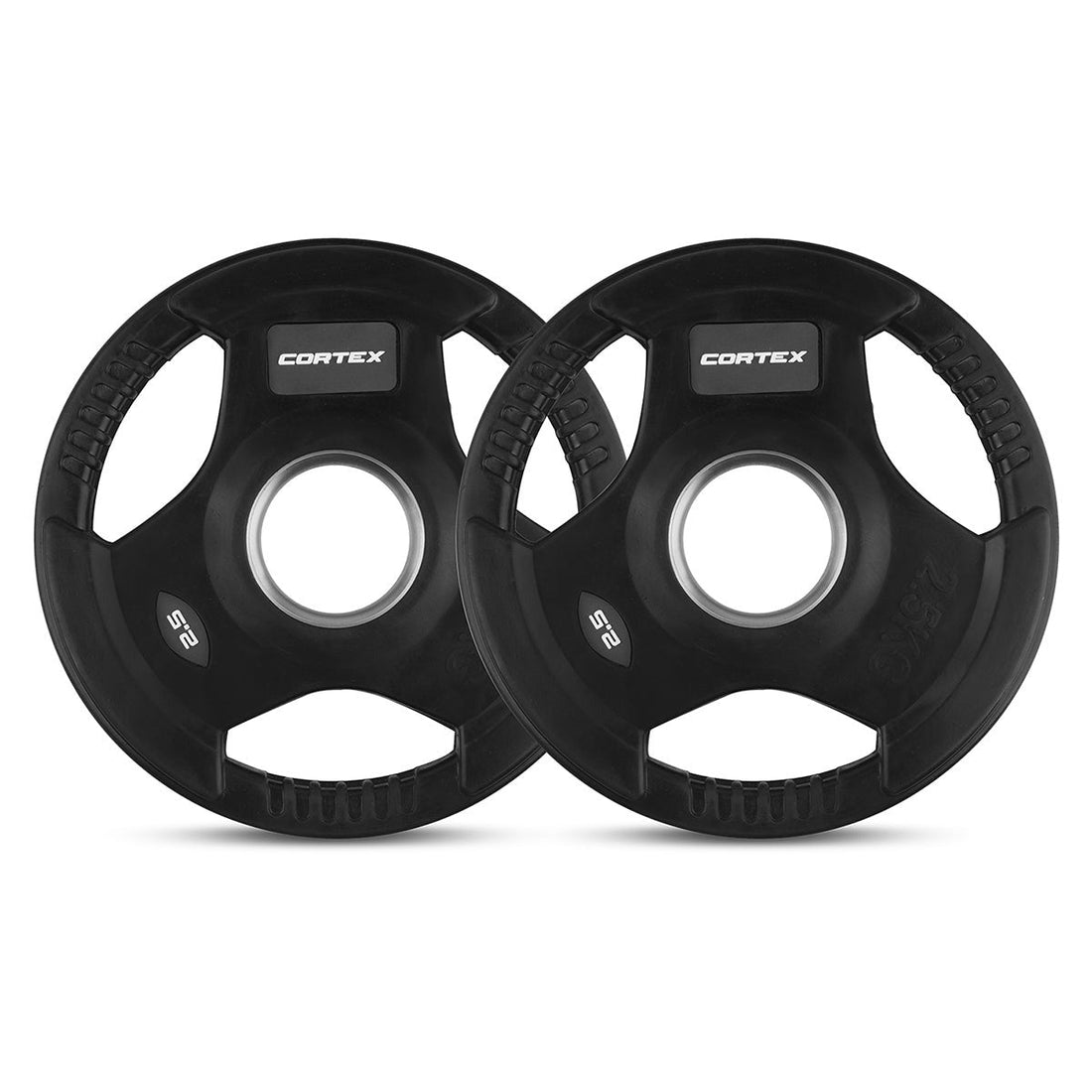 Cortex 145kg Tri-Grip V2 50mm Rubber Olympic Plate Set Incl. SPARTAN100 20kg Olympic Barbell + Olympic Dumbbell Handles + Lockjaw Collars