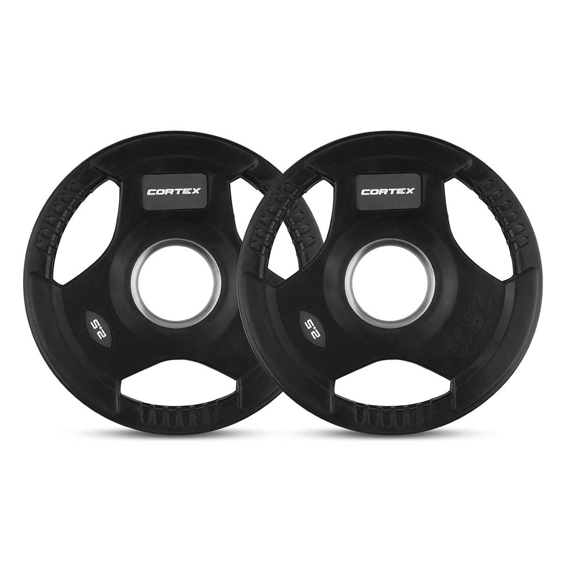 Cortex 45kg Tri-Grip V2 50mm Rubber Olympic Plate Set Incl. Olympic Dumbbell Handles + Spring Collars