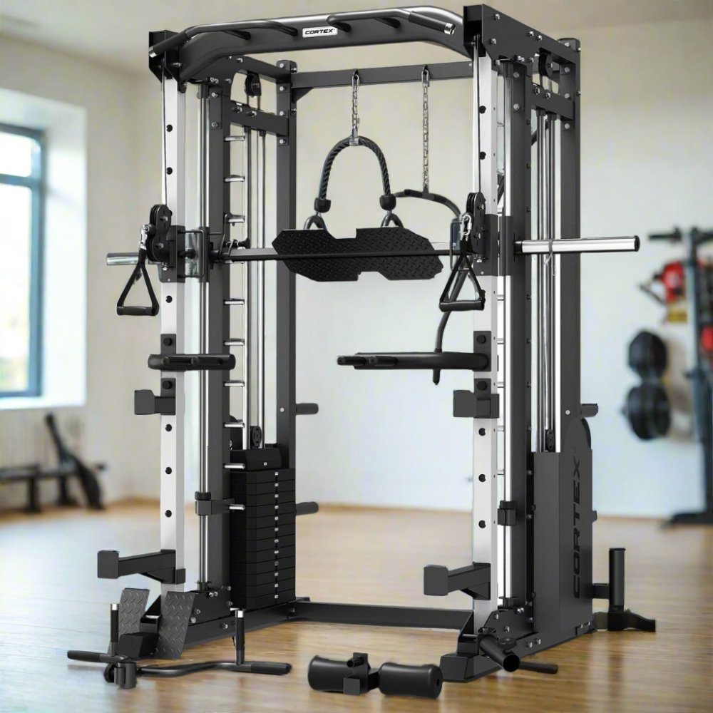 CORTEX SM-25 6-In-1 Power Rack With Smith & Cable Machine Package (Set D) with BN-9 Bench + 130kg Olympic Bumper Weight Plate & Barbell Package