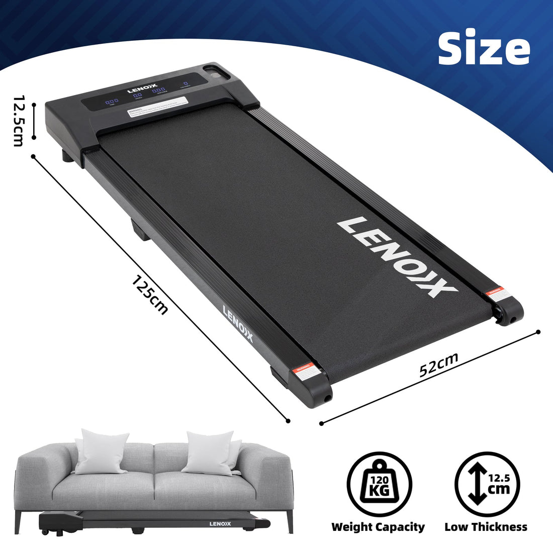 1.5 HP 52cm Electric Walking Pad Treadmill Dimensions