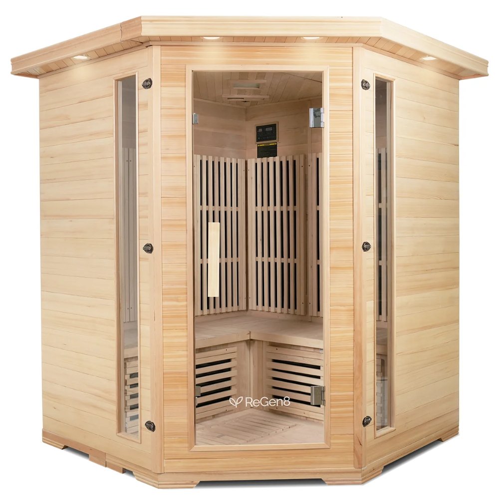 ReGen8 Quadro Corner - 4 Person 2640W Infrared Sauna (Natural)