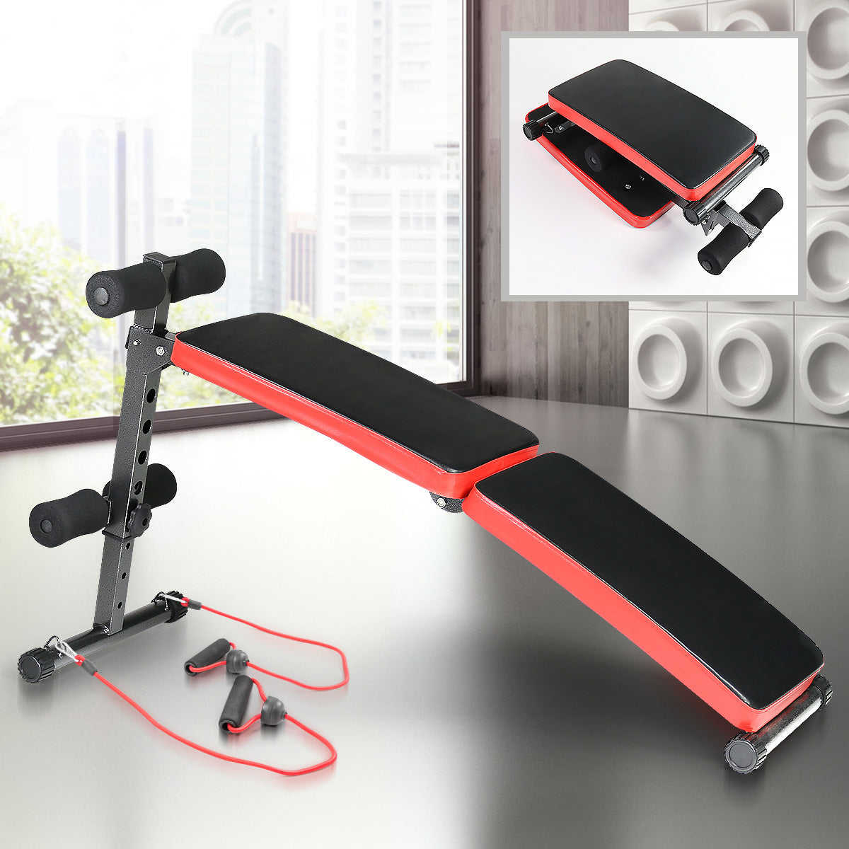 Powertrain Inclined Sit up bench with Resistance bands