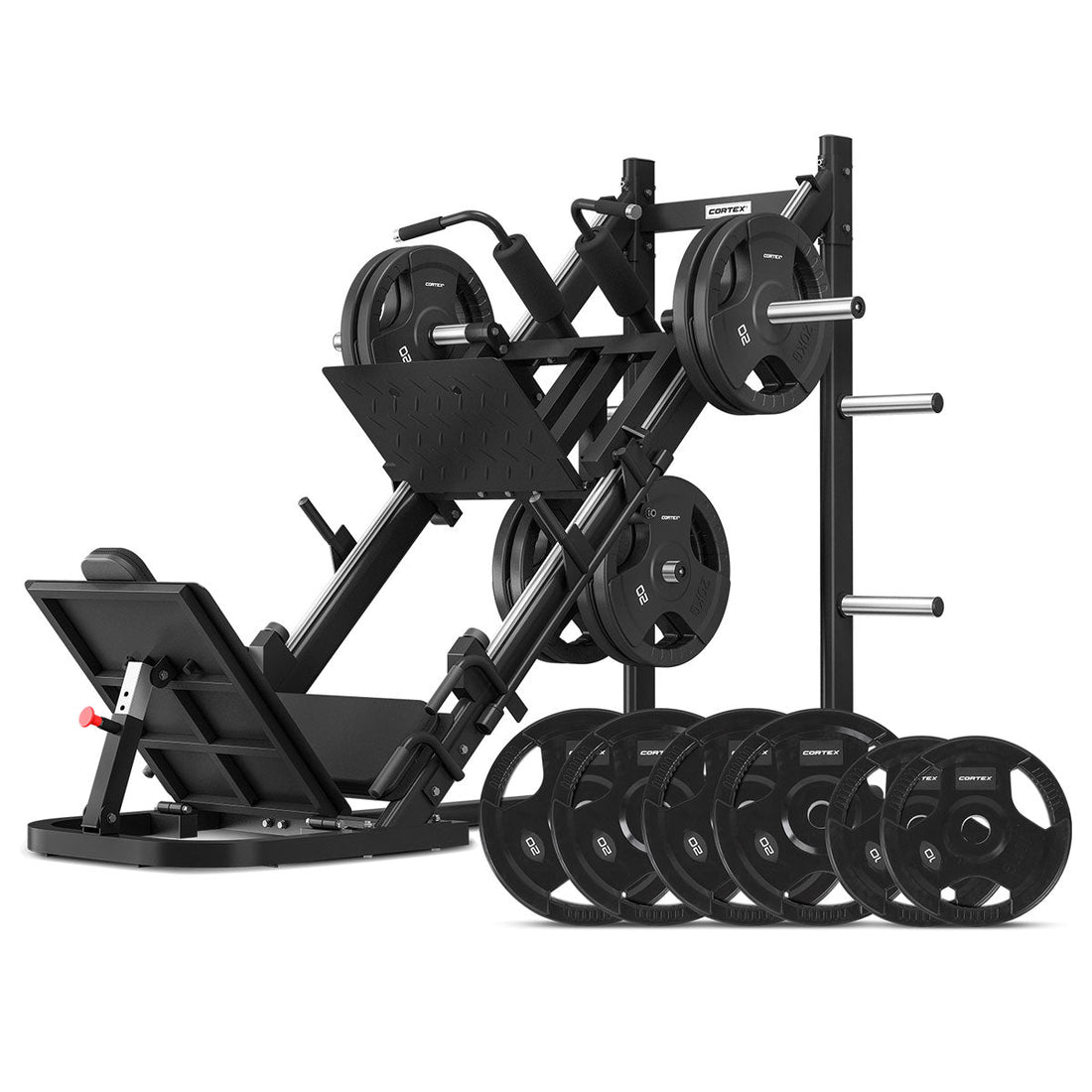CORTEX LP-10 45 Degree Leg Press/Hack Squat with 100kg Olympic Tri-Grip V2 Weight Plate Set