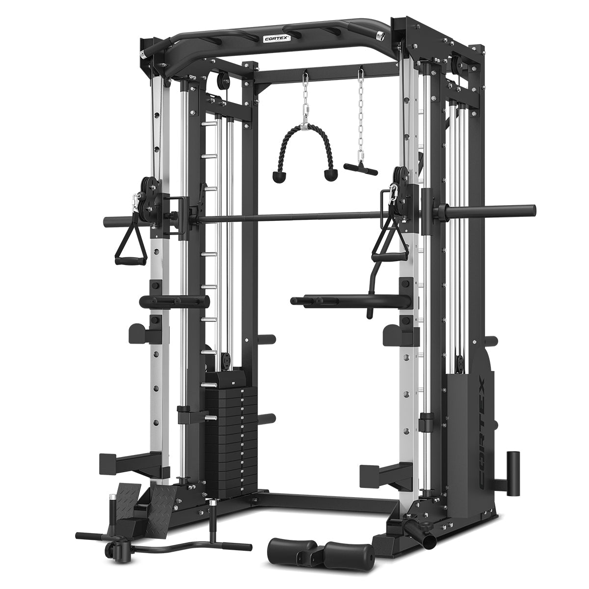 CORTEX SM-25 6-in-1 Power Rack with Smith &amp; Cable Machine + BN6 Bench + 100kg Olympic Weight Plate &amp; Barbell Package