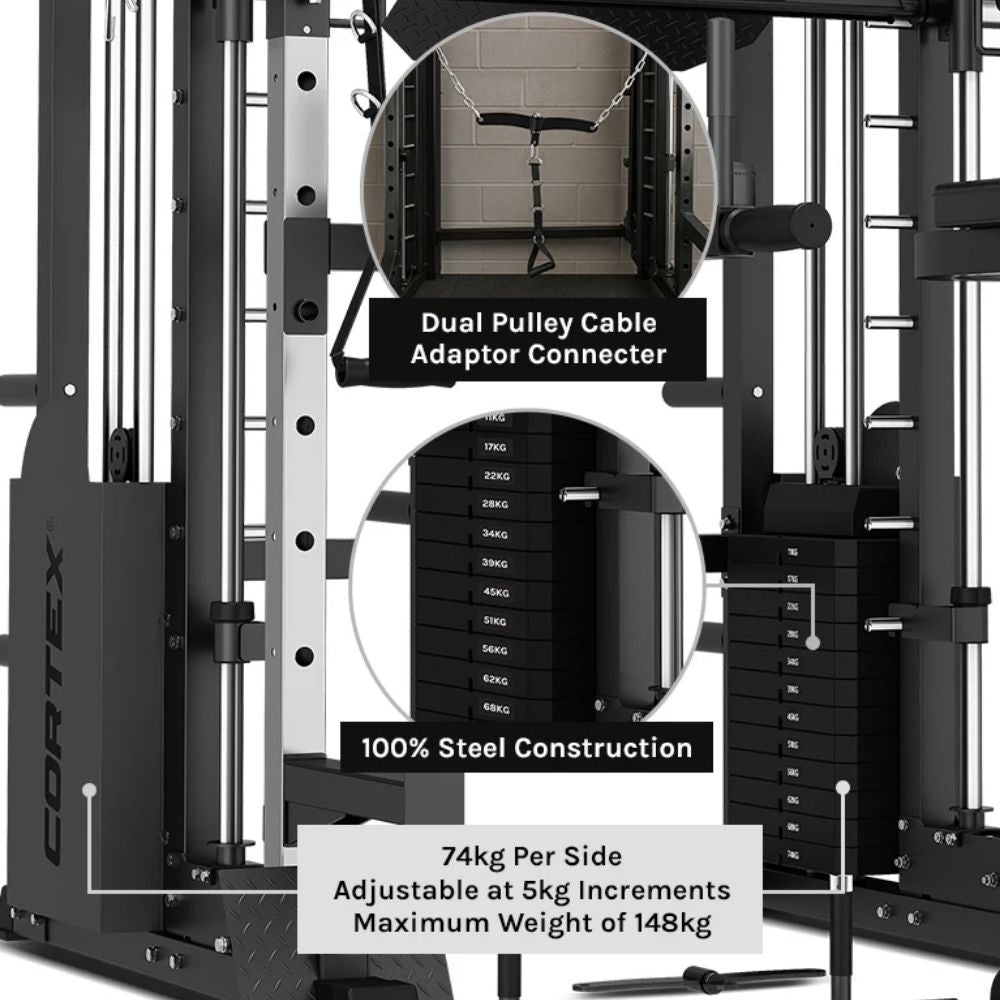 CORTEX SM-25 6-In-1 Power Rack With Smith & Cable Machine