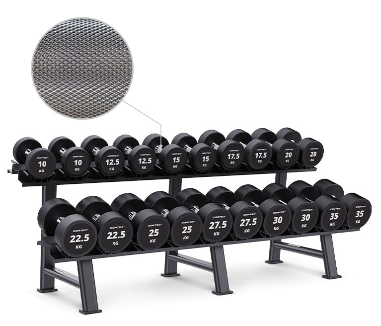 Cortex 430kg Pro Dumbbell Set with Two-Tier Rack (10-35kg, 10 Pairs)