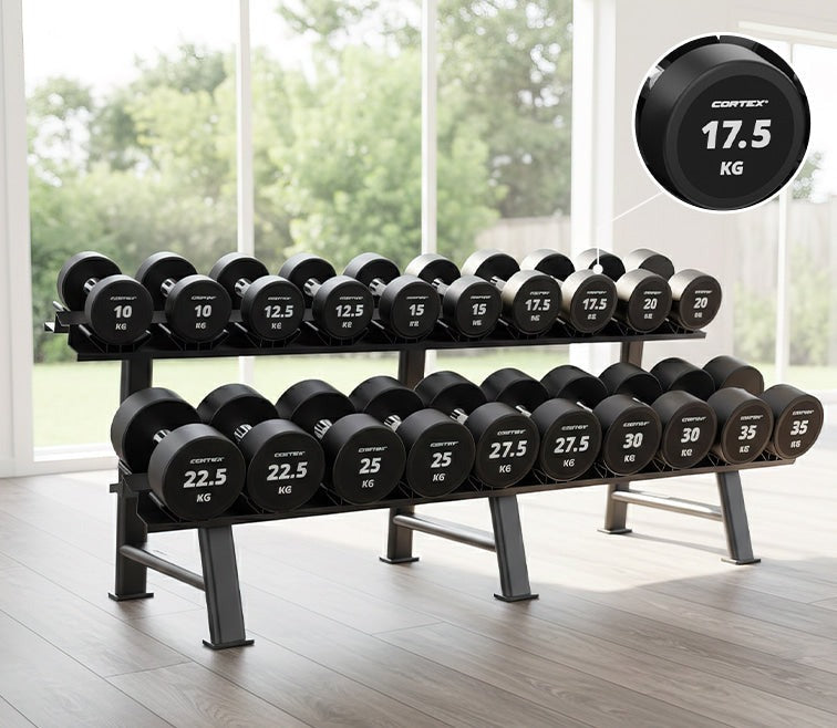 Cortex 430kg Pro Dumbbell Set with Two-Tier Rack (10-35kg, 10 Pairs)