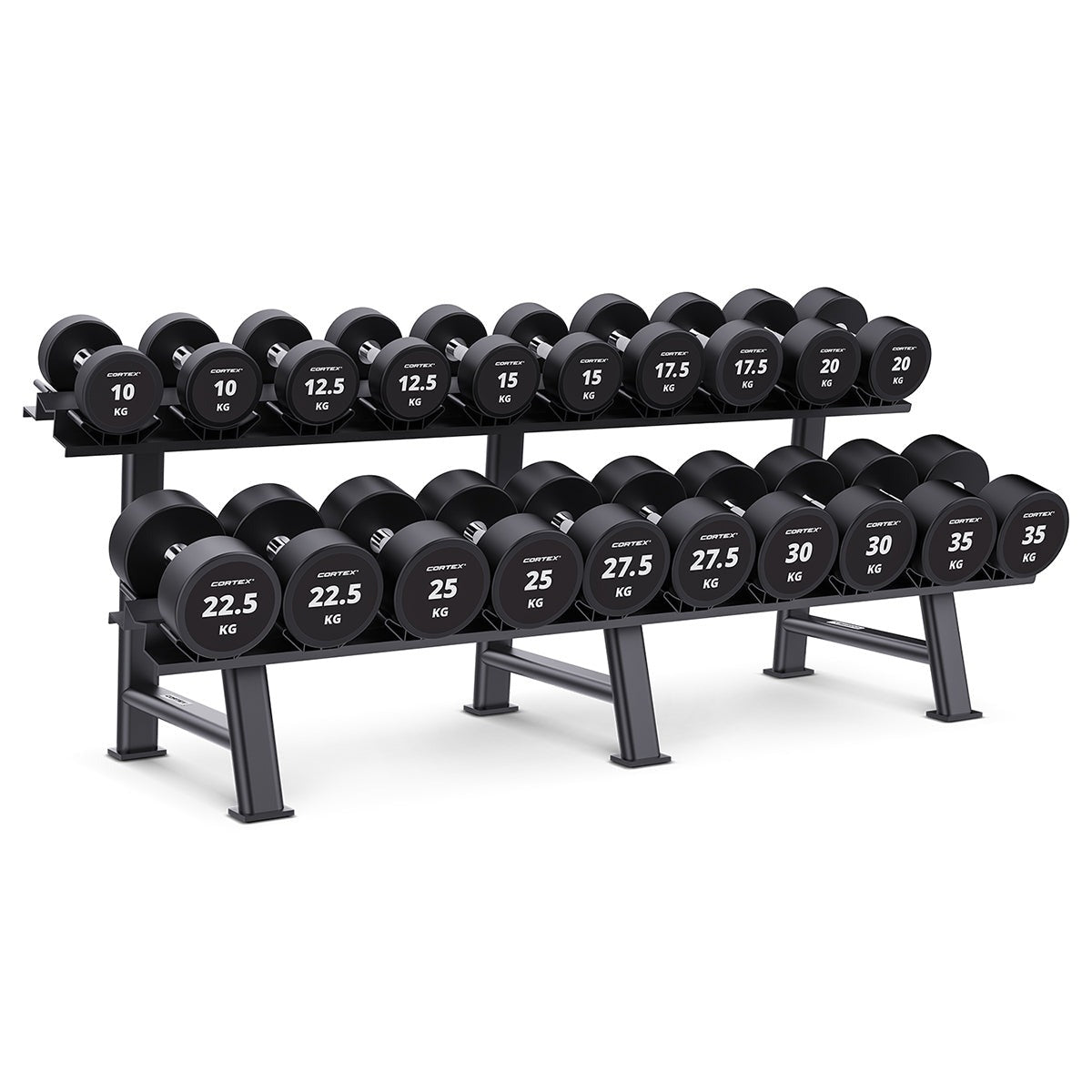 Cortex 430kg Pro Dumbbell Set with Two-Tier Rack (10-35kg, 10 Pairs)