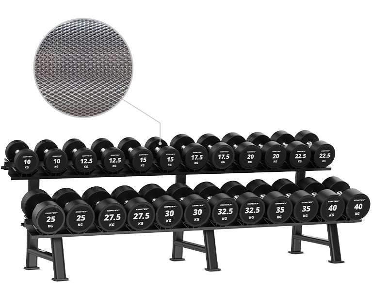 Cortex 575kg Pro Dumbbell Set 10kg-40kg (12 Pairs) with Two-Tier Rack