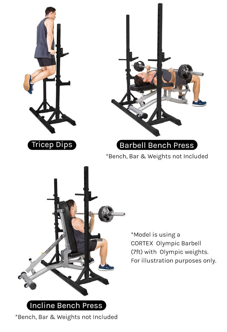 Cortex SR10 Portable Squat Rack Package (Set B) with 90kg Standard Tri-Grip Weight and Bar Set