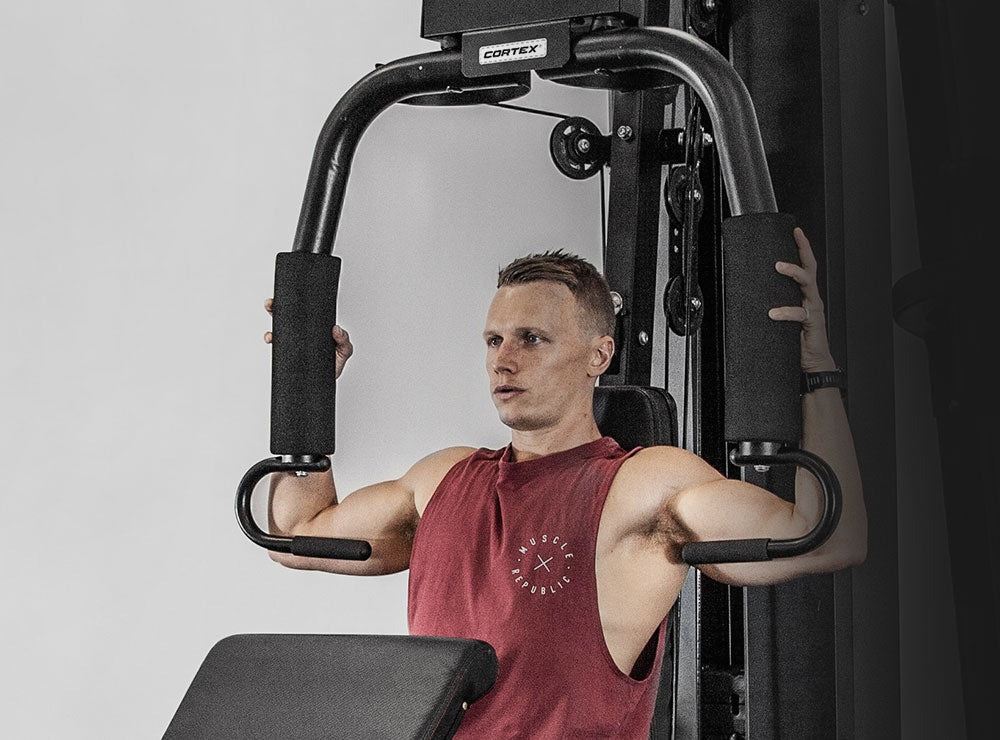Cortex GS7 Home Gym highlighting the enhanced Chest Fly Section for improved upper body workouts.
