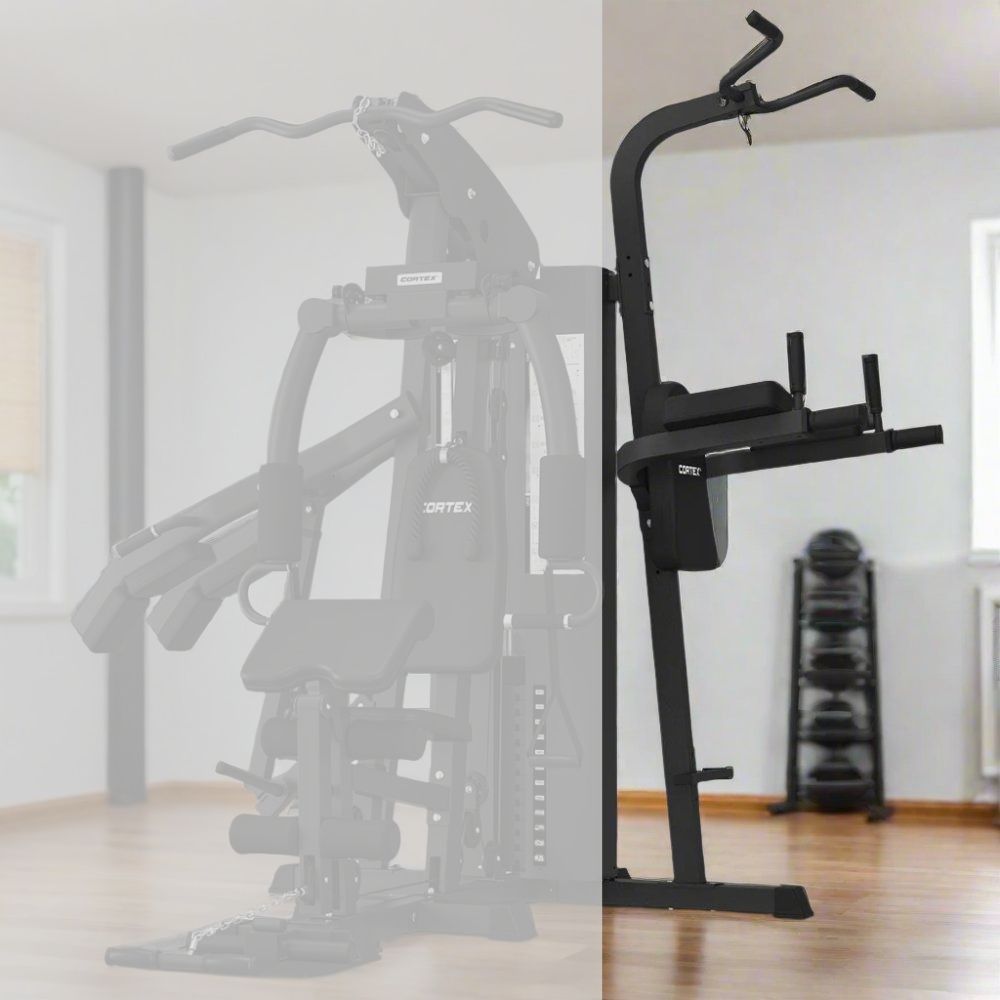 Cortex GS7 Home Gym showing the integrated power tower for versatile upper body exercises.