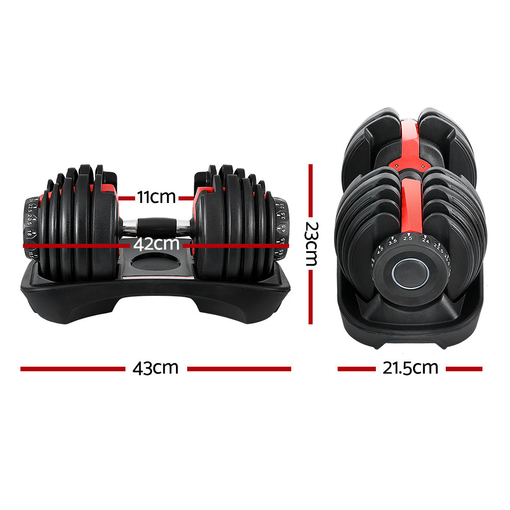 Compact design of the Everfit 24kg Adjustable Dumbbell ready for workout sessions without any setup.