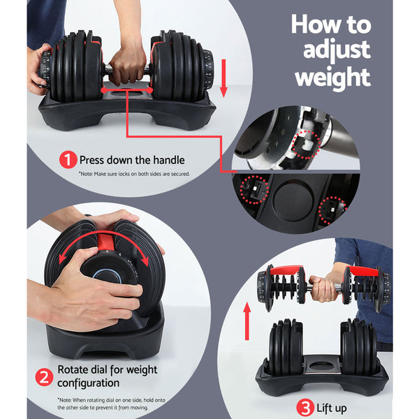 Versatile weight adjustment on Everfit 24kg adjustable dumbbell