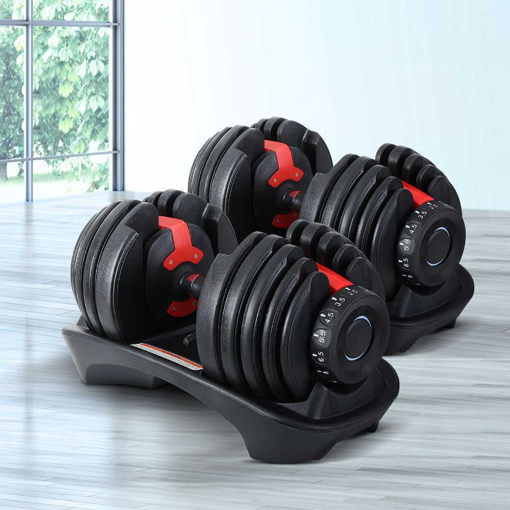 Everfit adjustable dumbbells with a rotating dial for easy weight adjustment