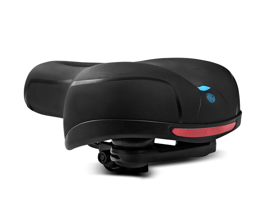 Lifespan Fitness Comfort Sport Spin Bike Saddle featuring ergonomic design, gel padding, and airflow channel for enhanced comfort during workouts.