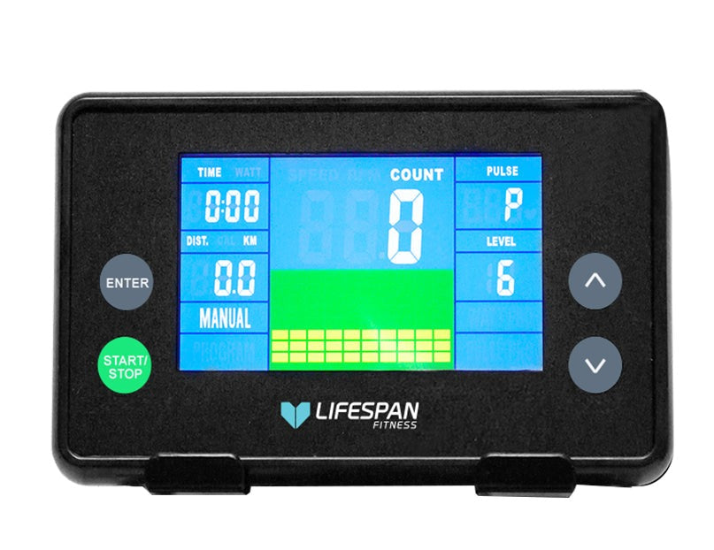 Lifespan Fitness ROWER-801F Air & Magnetic Commercial Rowing Machine featuring a digital display with workout metrics and a tablet holder showing a user rowing, designed for serious fitness enthusiasts.