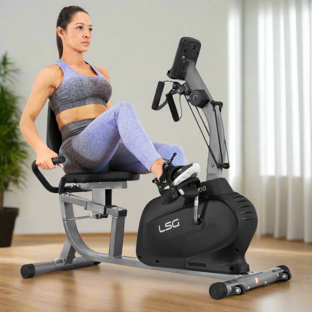 Lifespan Fitness RB-100 Recumbent Exercise Bike with person riding
