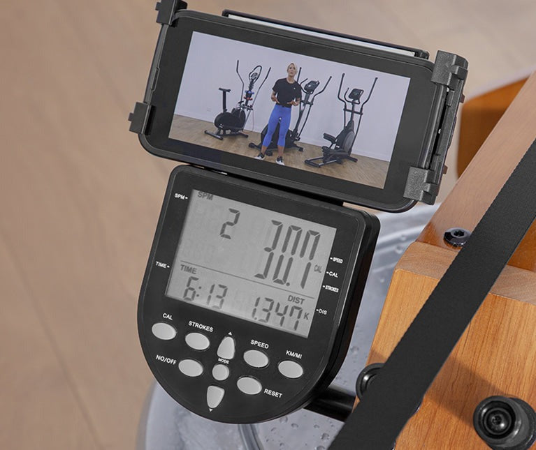 The Lifespan Fitness ROWER-760 has an LCD display with a built-in phone holder
