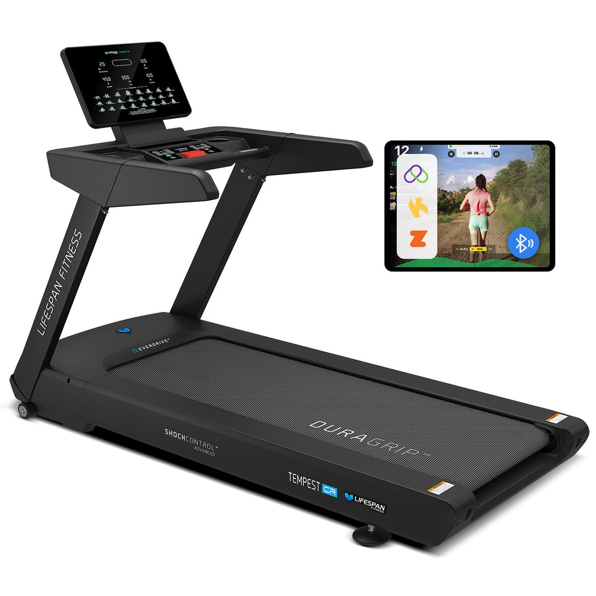 Lifespan Fitness Tempest CR Treadmill with intuitive smart screen and fitness app integration.