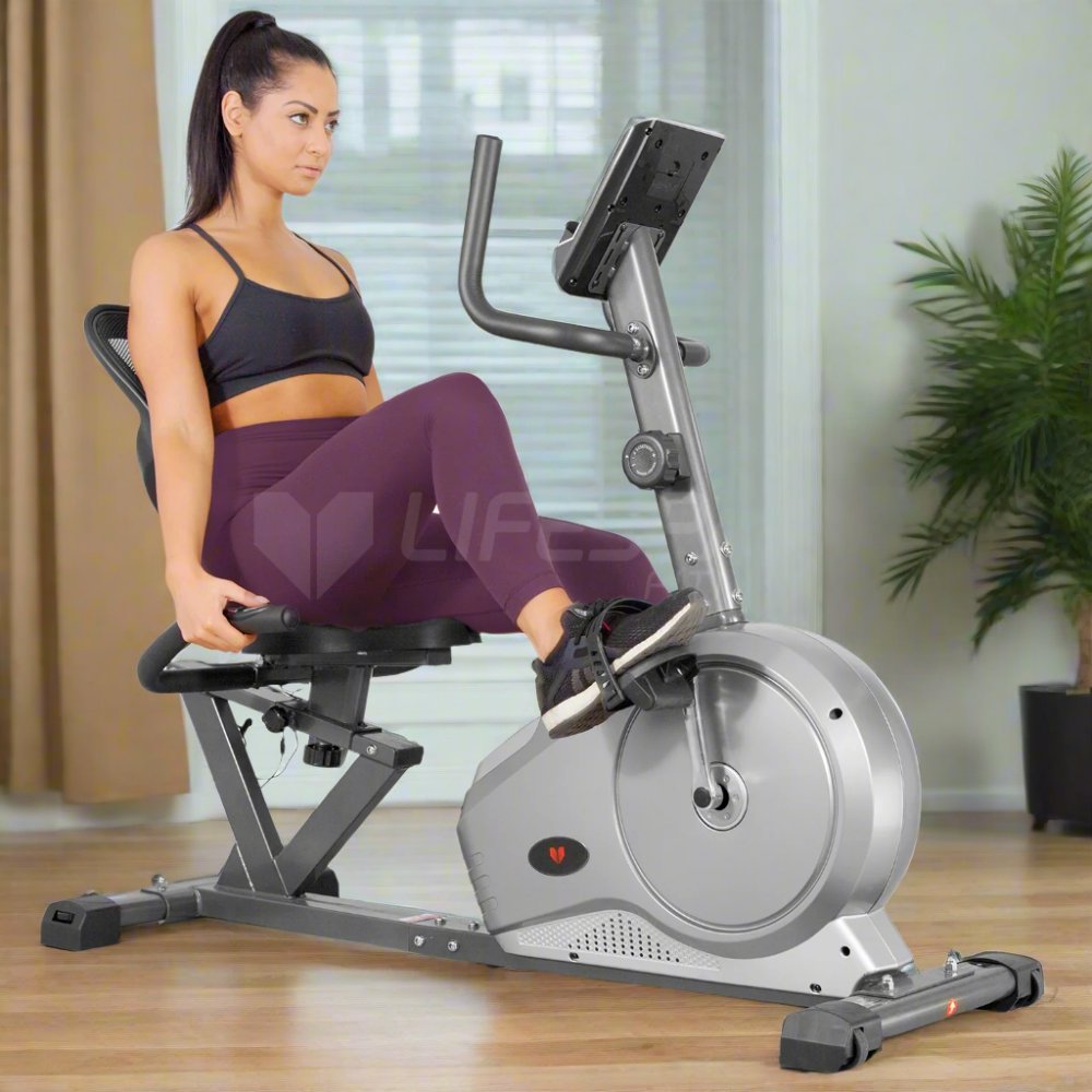 lifespan fitness rc-81 recumbent exercise bike with person riding