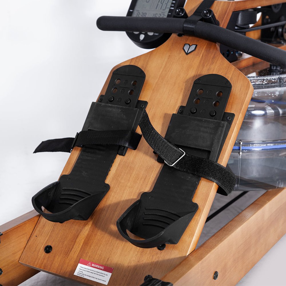 Lifespan Fitness ROWER-760 Foldable Water Rowing Machine console displaying workout metrics like time, distance, and strokes for efficient home fitness training.