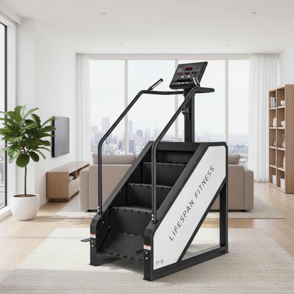 Lifespan Fitness ST-10 3 Level Stair Climber with ergonomic design and digital display, ideal for efficient indoor cardio workouts.