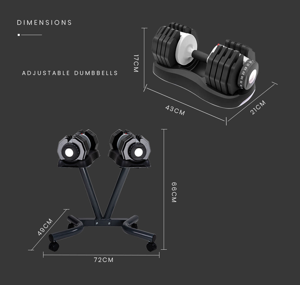 ATIVAFIT 25kg Adjustable Dumbbell Set (Pair) with Stand