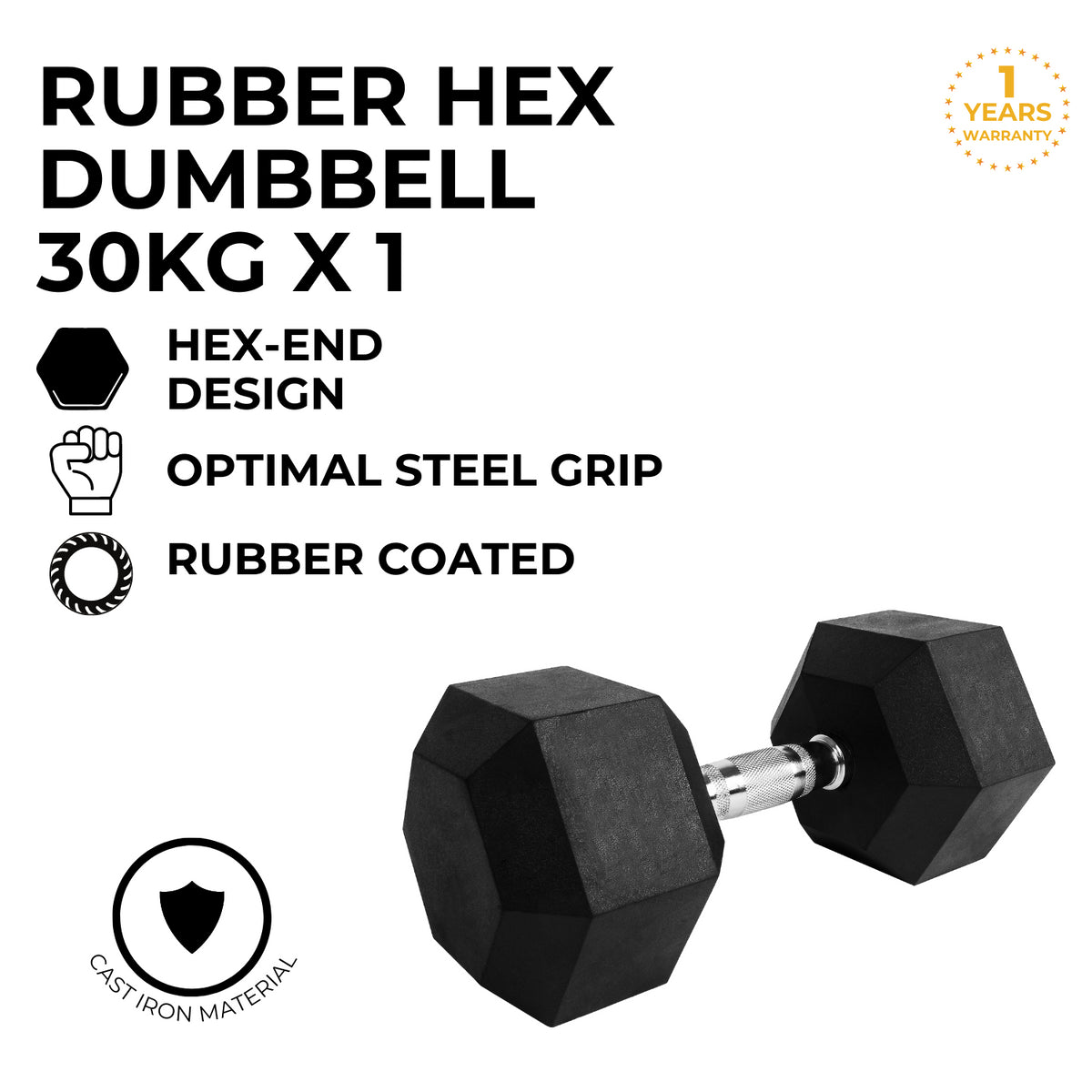 VERPEAK 30kg Rubber Hex Dumbbell