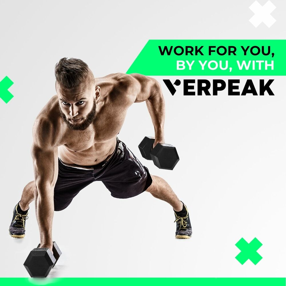 VERPEAK 5kg Rubber Hex Dumbbells (Pair)