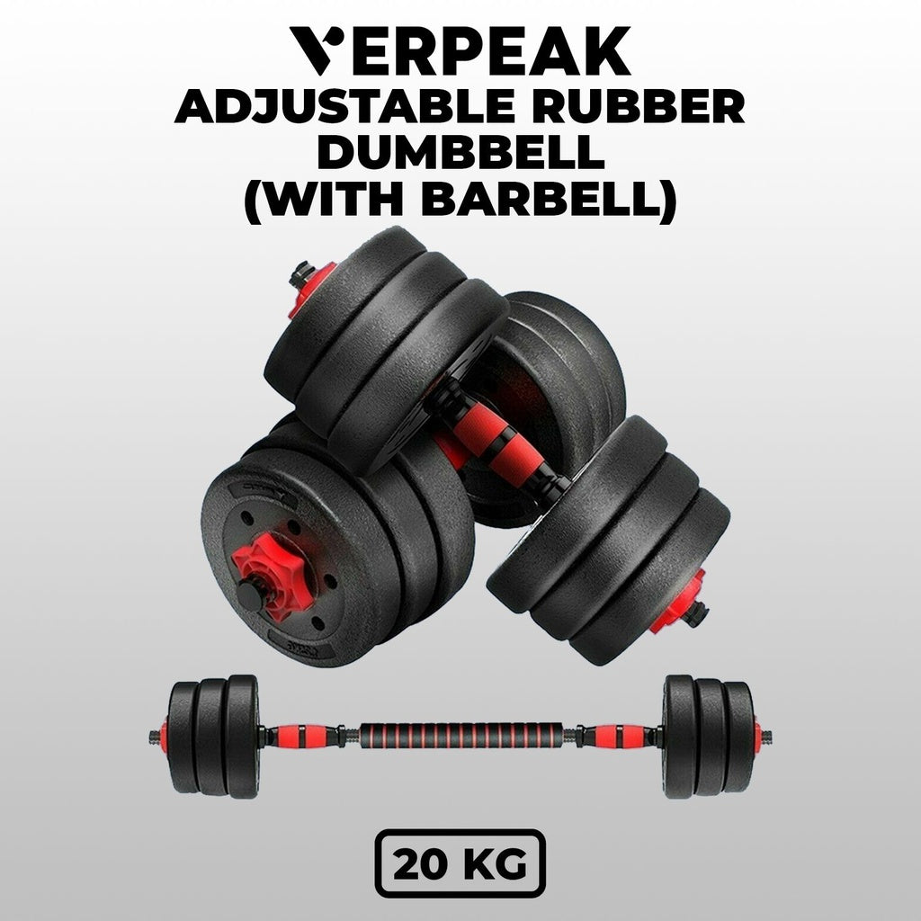 Verpeak Adjustable Rubber Dumbbell/Barbell Set 20kg