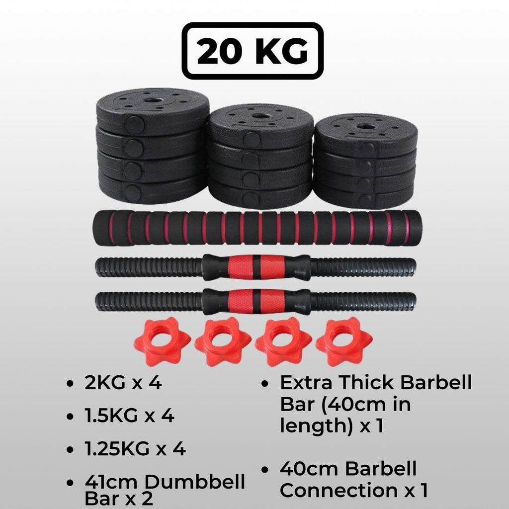 Verpeak Adjustable Rubber Dumbbell/Barbell Set 20kg