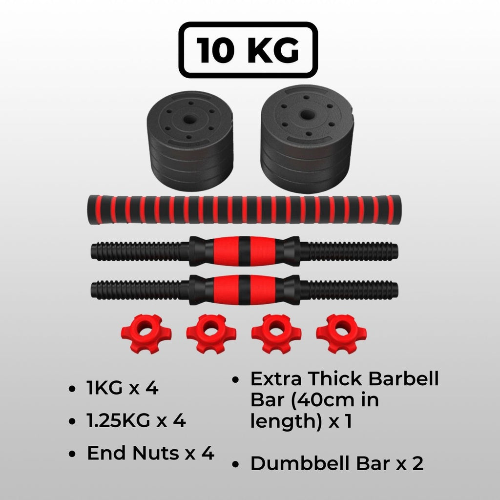 VERPEAK Adjustable Rubber Dumbbell/Barbell Set 10kg