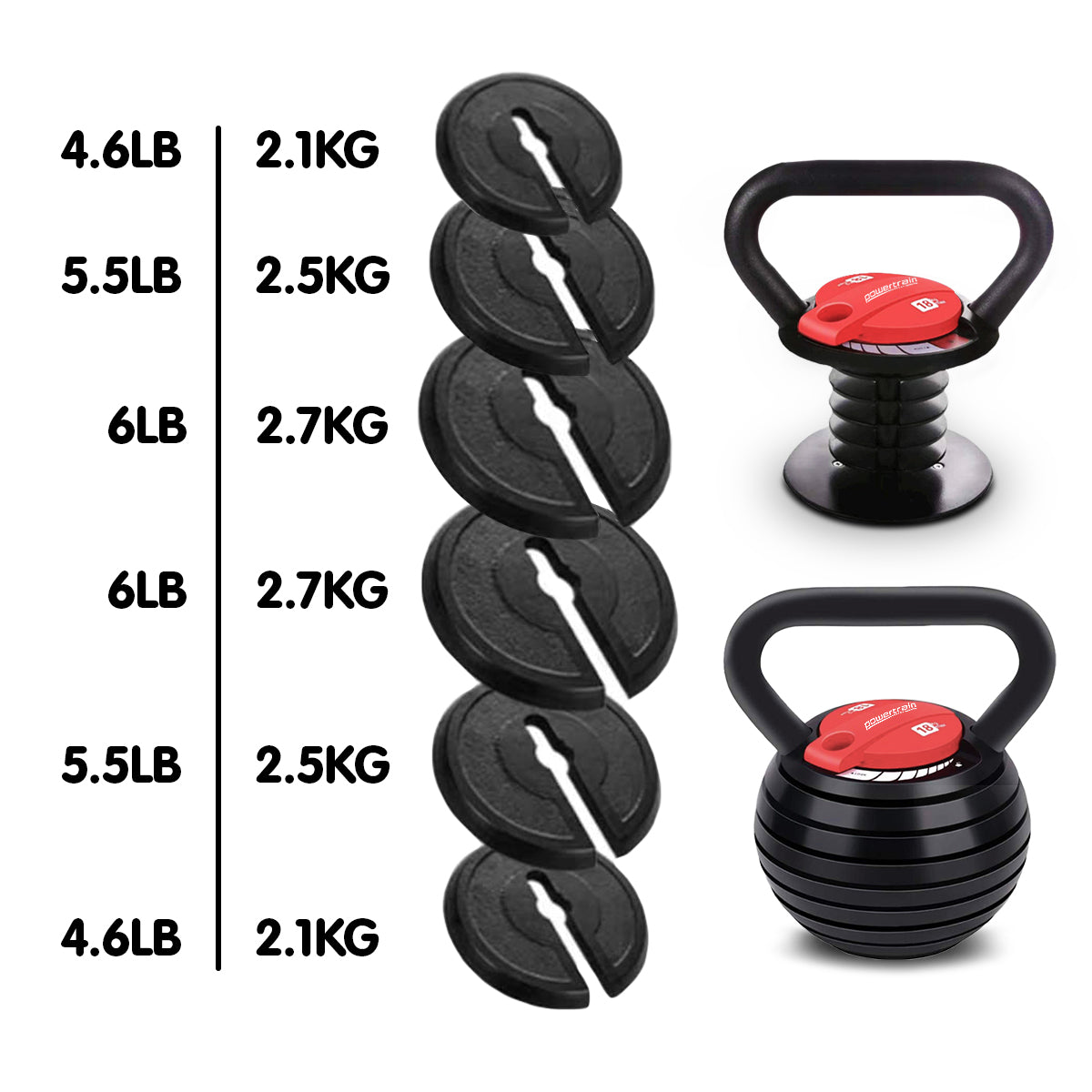 Powertrain 18kg Adjustable Kettlebells (Pair)