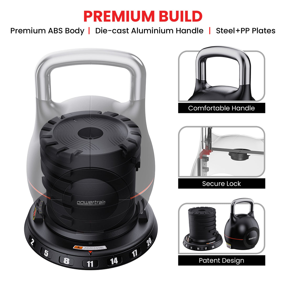 Powertrain 2 x 20kg Adjustable Kettlebell (Pair)