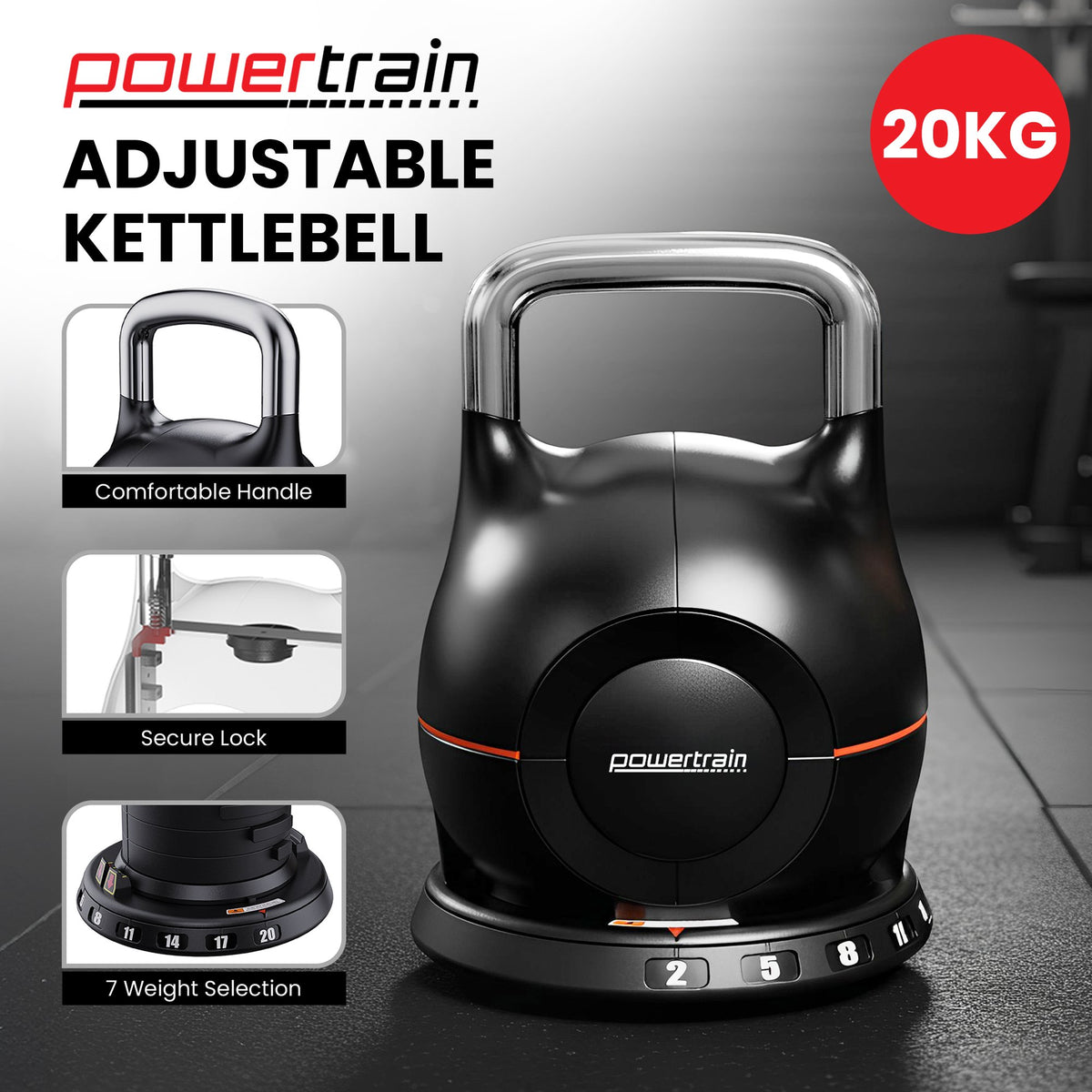 Powertrain 20kg Adjustable Kettlebell