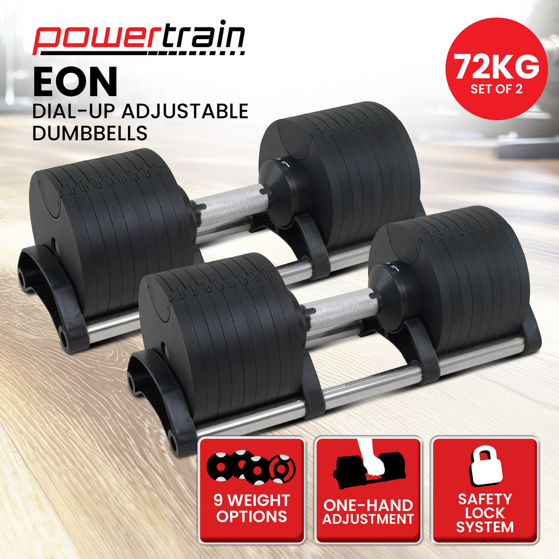 Powertrain Eon 2 x 36kg Dial-Up Adjustable Dumbbells (Pair)