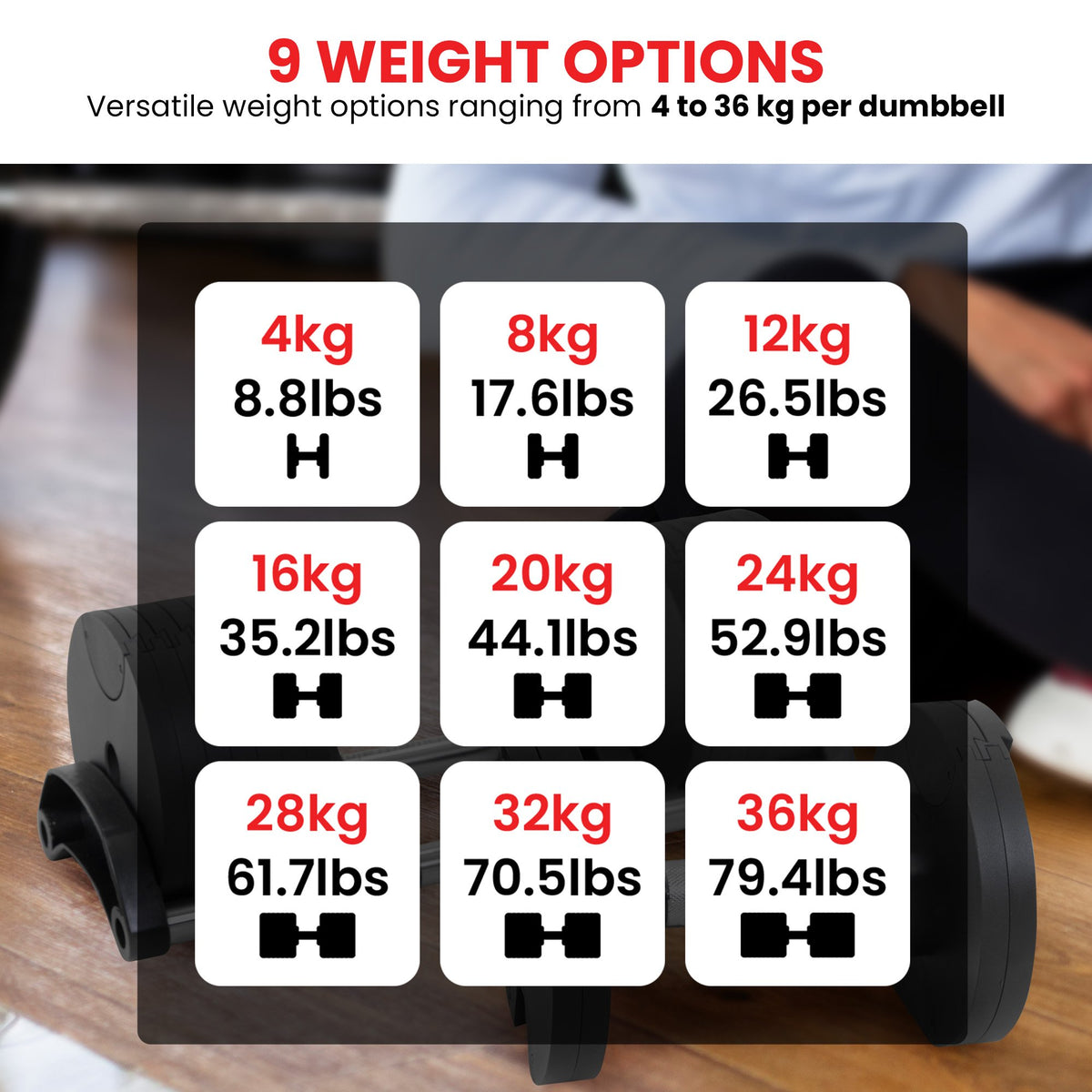 Powertrain Eon 2 x 36kg Dial-Up Adjustable Dumbbells (Pair)