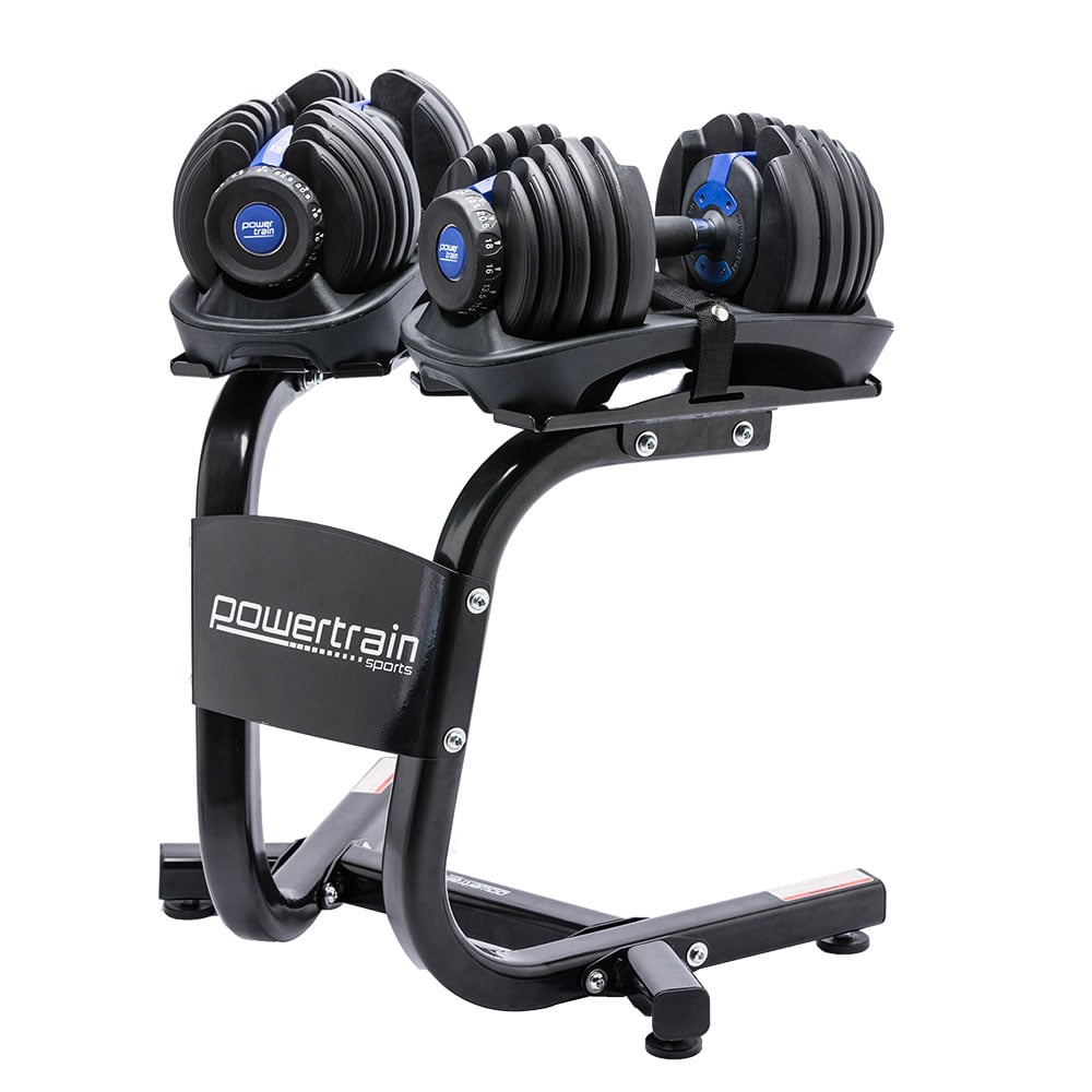 Powertrain 48kg Adjustable Dumbbell Set With Stand - Blue