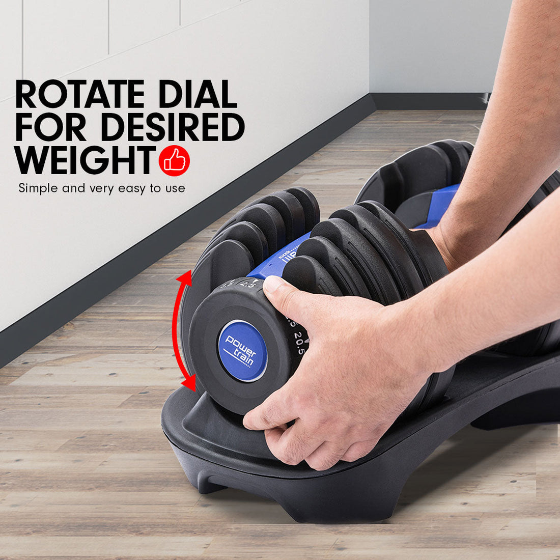 Powertrain BF1 48kg Adjustable Dumbbell Set With Stand (2 x 24kg) - Blue