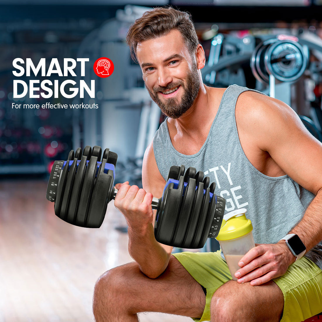 Powertrain BF1 48kg Adjustable Dumbbell Set With Stand (2 x 24kg) - Blue