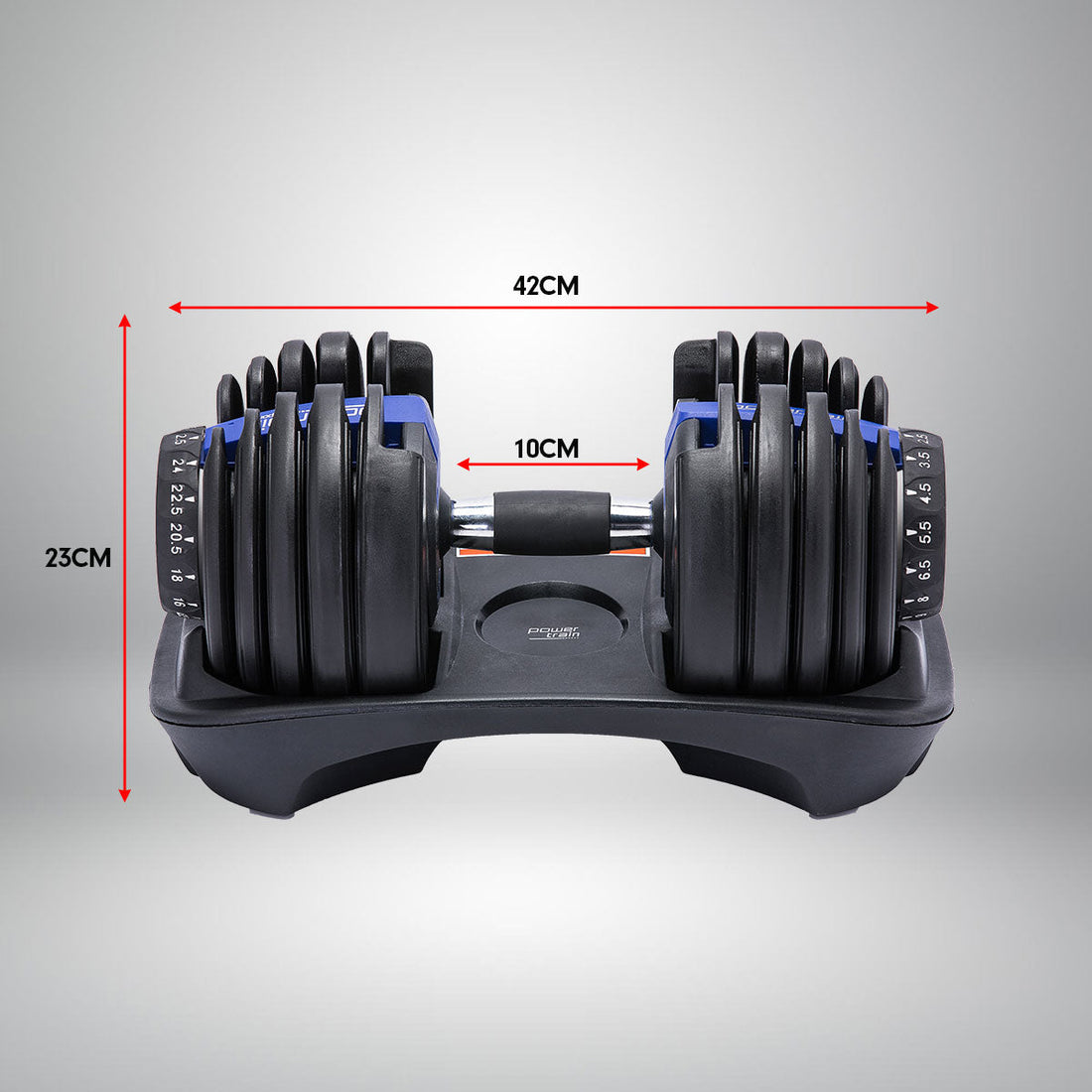 Powertrain BF1 48kg Adjustable Dumbbell Set With Stand (2 x 24kg) - Blue