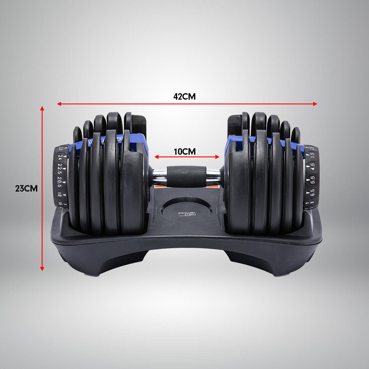 Powertrain BF1 48kg Adjustable Dumbbell Set With Stand (2 x 24kg) - Blue